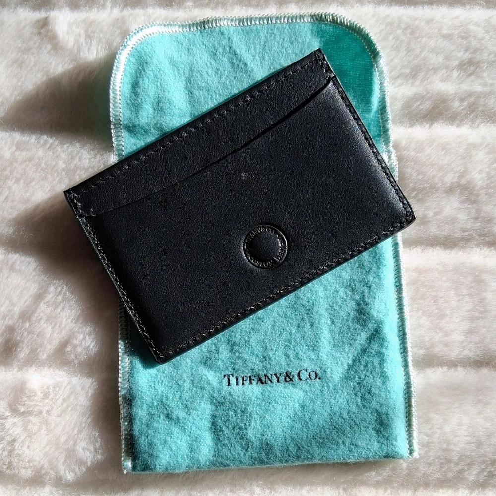 Tiffany&Co. Black Smooth Leather Card/ID Holder/wallet